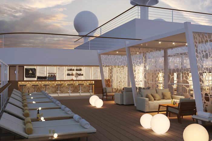 Com mais cabines, novos espaços e Zoe, MSC revela detalhes do MSC Seashore 6 MSC Seashore Aurea Bar