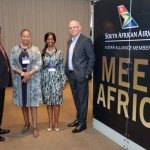 Ntshikiwane Joseph Mashimbye, da Embaixada da África do Sul, Zuks Ramasia, CEO da SAA, Pumla Luhabe, commercial da SAA, e Altamiro Medici, diretor da SAA no Brasil