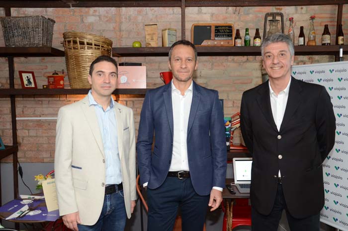 Cultura e infraestrutura de aeroportos secundários são desafios das low-costs no Brasil 1 Josian Chevallier, da Viajala, Gustavo Murad, da Amadeus, e Ivan Sakr, da Sky