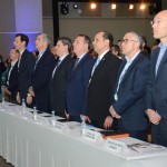 Andres Conesa, da Aeromexico, Ronei Glanzmann, Ministério da Infraestutura, Pedro Heilbron, da ALTA, Tarcisio Freitas, Ministro da Infraestrutura, Luis Felipe, da ALta, Jose Ricardo Botelho, da ANAC Brasil, Enrique Cueto, do Grupo Latam Airlines, e Anko Van der Werff, da Avianca