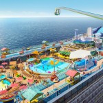 O navio apresentará um deck de dois níveis com duas piscinas em estilo resort, um parque aquático infantil e quatro banheiras de hidromassagem