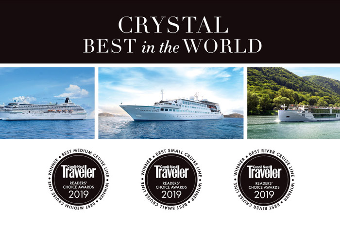 Crystal Cruises conquista três prêmios da Condé Nast em 2019 1 A companhia de cruzeiros de luxo angariou mais três prêmios na edição de 2019 da Condé Nast Traveler Readers' Choice Awards