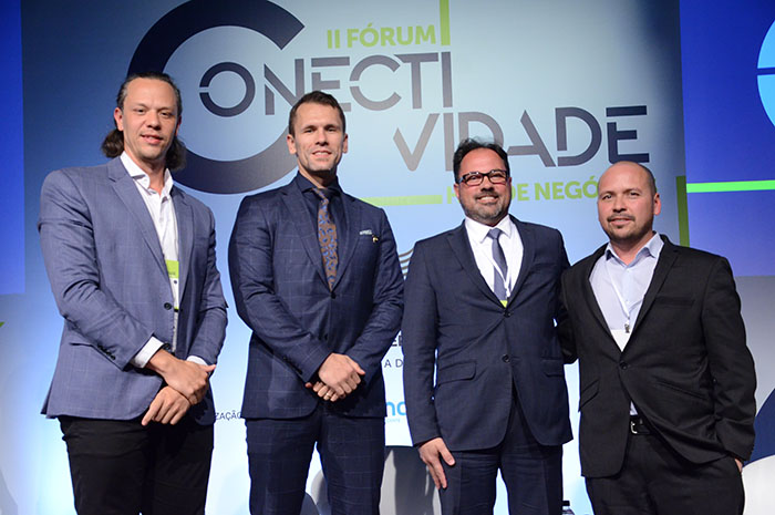 Bruno Reis, da Emprotur, Paul Malick, da Flapper, Adalberto Bogsan, da Asta Airlines e Mauricio Sana, da Flybondi