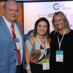 Roy Taylor, do M&E; Flávia Didomenico, presidente da Santur; e Rosa Masgrau, do M&E