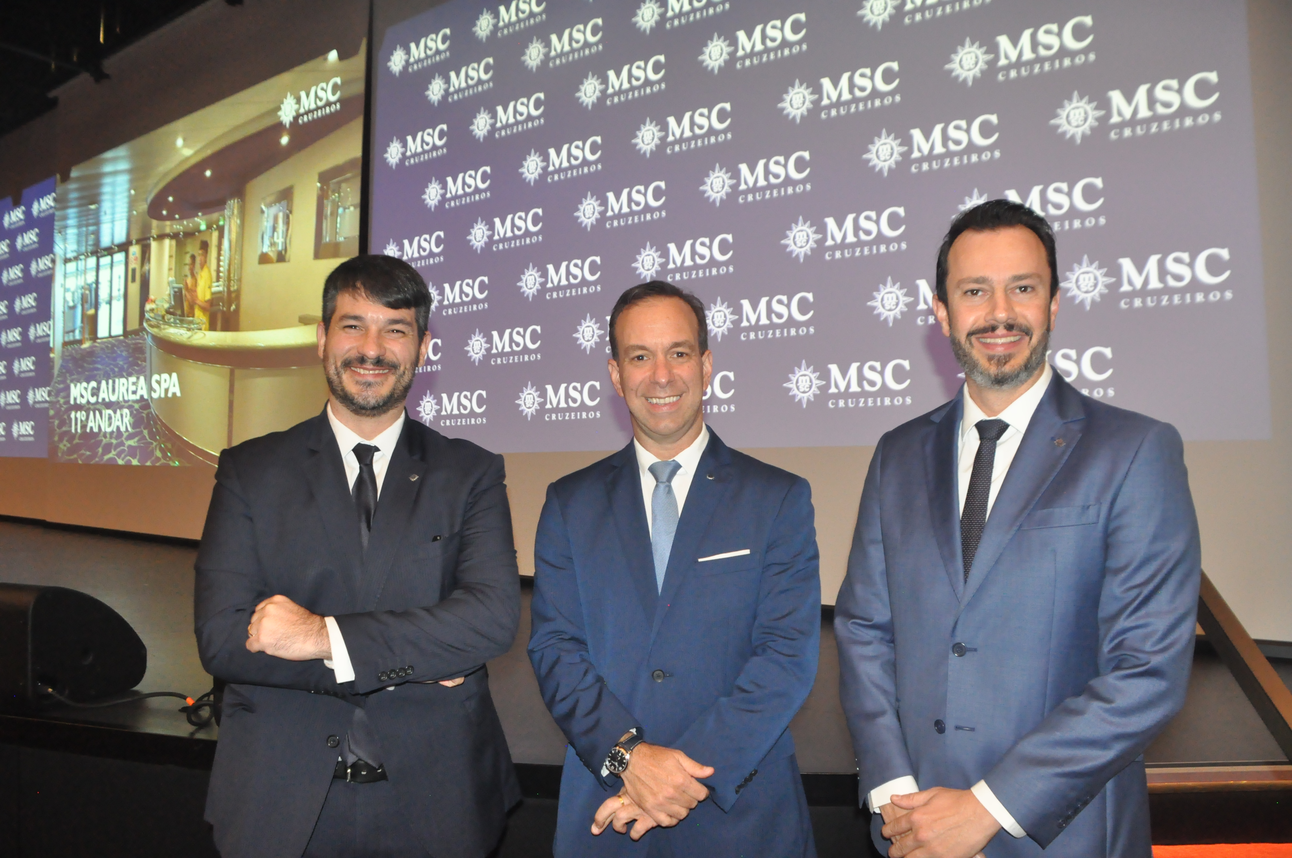 “Previsão é de 100% de ocupação para esta temporada”, diz Ignacio Palacios, da MSC 1 Ignacio Hidalgo, Adrian Ursilli e Eduardo Mariani, da MSC
