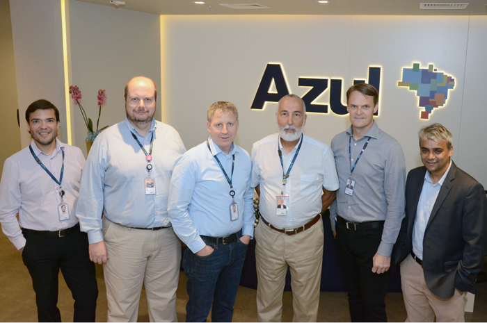 Marcelo Bento, vp de Relações Institucionais, Alex Malfitani, John Rodgerson, CEO, vp de Financas, Flavio Costa, vp Técnico, Jason Ward, vp de Pessoas e Clientes, e Abih Shah, vp de Receitas (Foto: Eric Ribeiro)