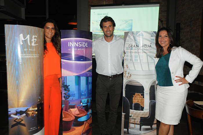 Debora Orlov, do Gran Melia Iguazú, Fernando Gagliardi, do Meliá, e Adriana Machion, representante da Meliá no Rio