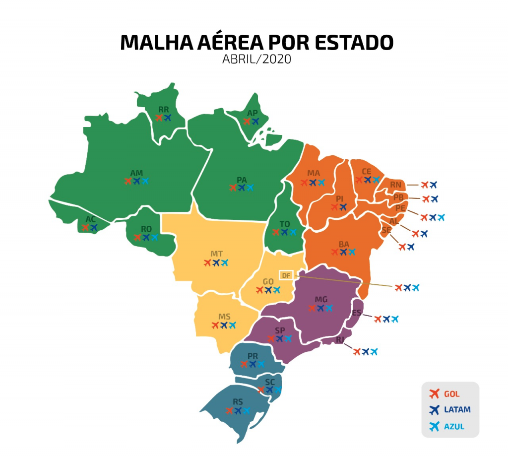 Operação de Azul, Gol e Latam por estado (Fonte: Anac)