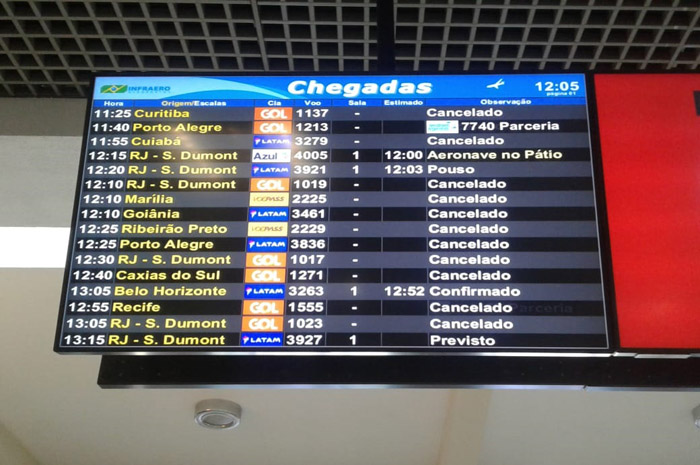 Painel Aeroporto de Congonhas informa cancelamentos