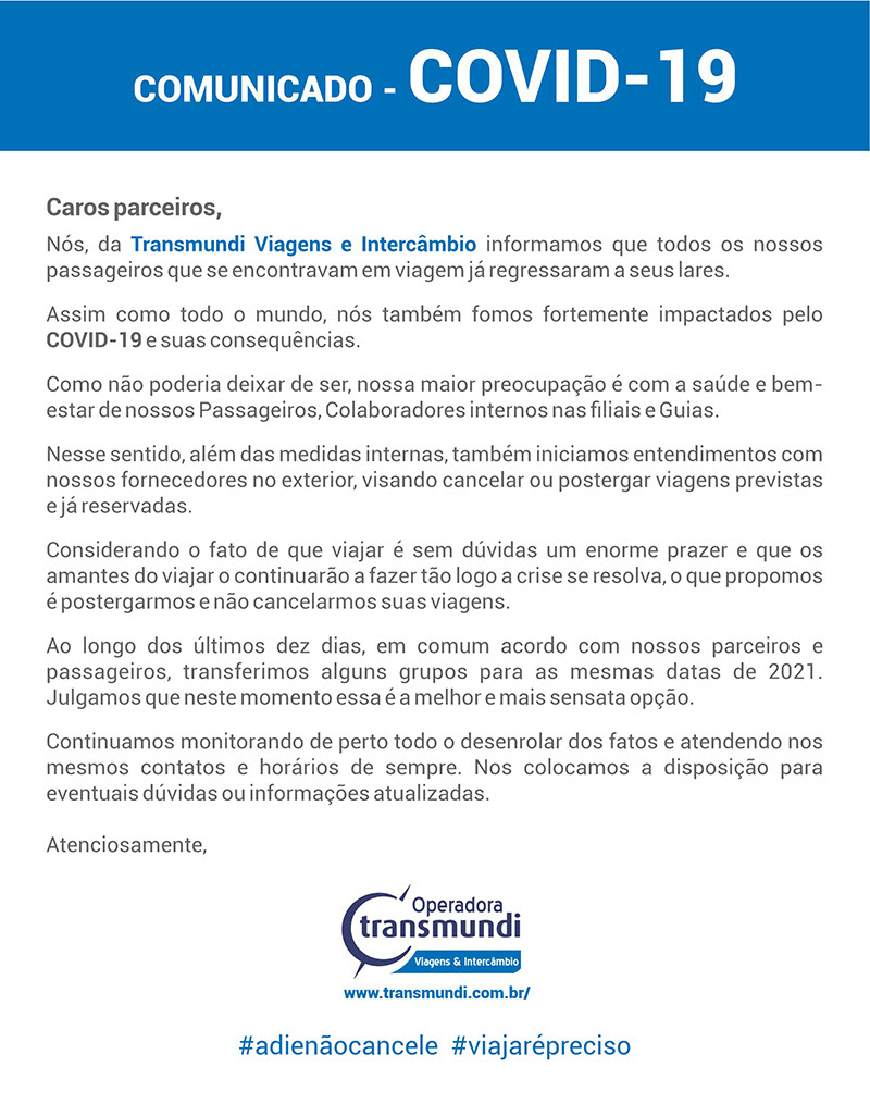 Transmundi posterga viagens e negocia reservas com fornecedores unnamed