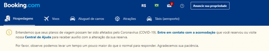 Aviso no site da Booking recomenda o contato com a acomodação