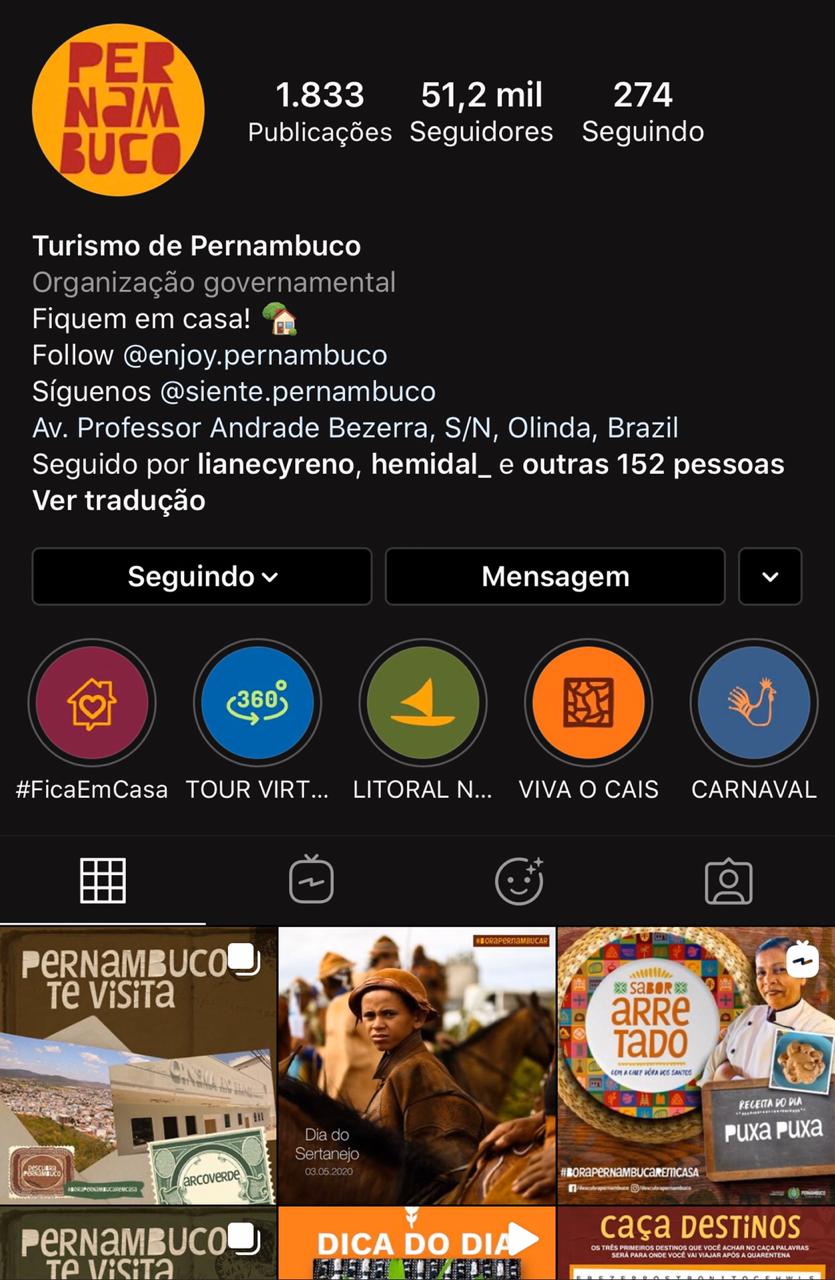 Instagram @descubrapernambuco já ganhou mais de 3,5 mil seguidores nesta quarentena
