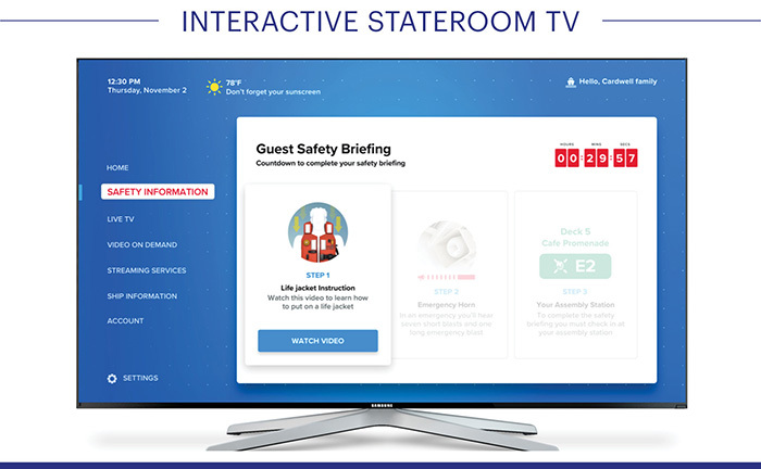 Royal Caribbean substitui 'drill' por aplicativo de treinamento 2 Muster 2.0 na TV interativa da cabine