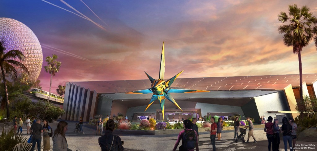 Artist concept rendering: Guardians of the Galaxy: Cosmic Rewind will be the first “other-world” showcase pavilion at EPCOT at Walt Disney World Resort in Lake Buena Vista, Fla. The adventure starts in the Galaxarium, a planetarium-like exhibition that explores the similarities and mysteries of the formation of Earth’s galaxy and Xandar. Guests will be invited to learn more about the treasures Xandar has to share – until the moment when the Guardians of the Galaxy arrive, and adventures across the cosmos ensue. The attraction will feature a new innovation from Walt Disney Imagineering – a storytelling coaster that rotates 360 degrees to focus guests on the action, including the first reverse launch on a Disney coaster. (Disney)