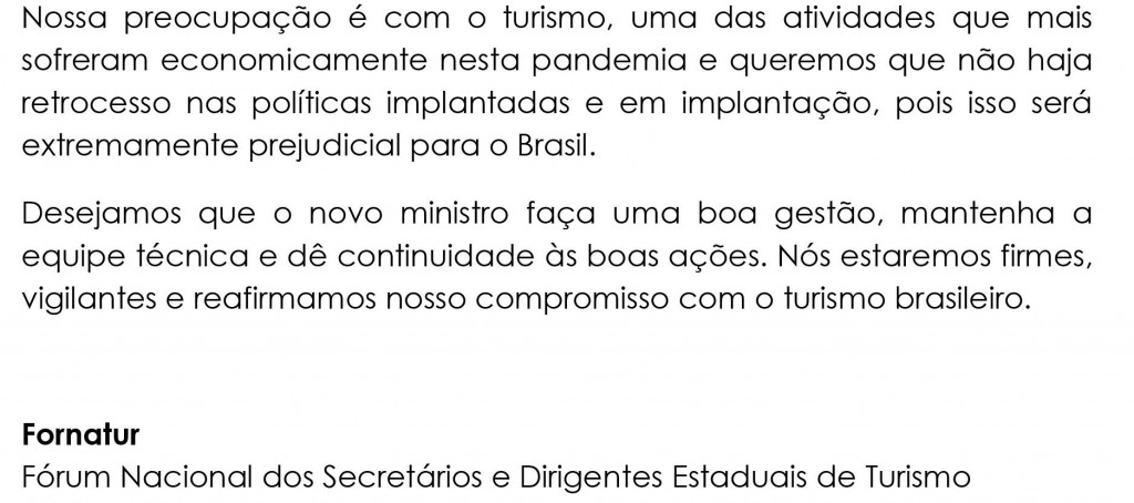 Fornatur expressa 'preocupação' com mudança no Ministério do Turismo 02