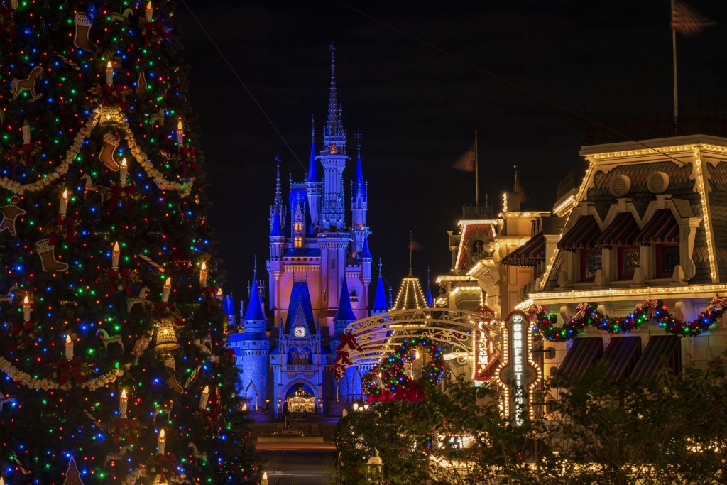 Holiday décor adorns Magic Kingdom Park at Walt Disney World Resort in Lake Buena Vista, Fla., for the 2020 season. Holiday festivities begin Nov. 6, 2020, and continue through Dec. 30 at The Most Magical Place on Earth. (Matt Stroshane, photographer)