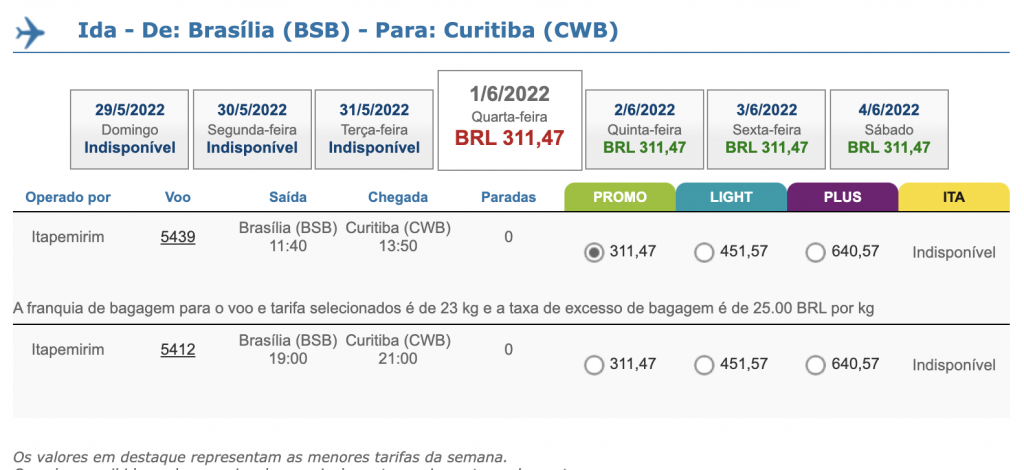 Com três hubs e preço tabelado por rota, ITA inicia venda de passagens; veja tarifas Captura de Tela 2021-05-21 às 15.48.20