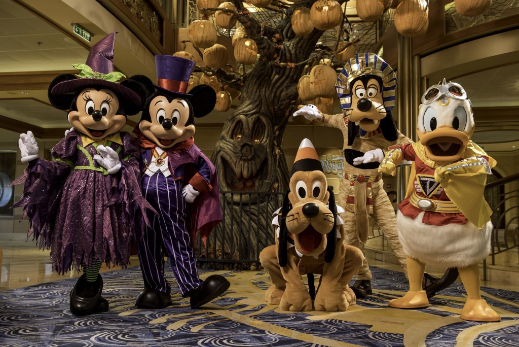 Disney Cruise Line treats guests sailing in the fall to a wickedly good time as the Disney ships transform into a ghoulish wonderland during Halloween on the High Seas cruises. For this extra-spooky celebration, each ship boasts its own signature Pumpkin Tree. (Kent Phillips, photographer)