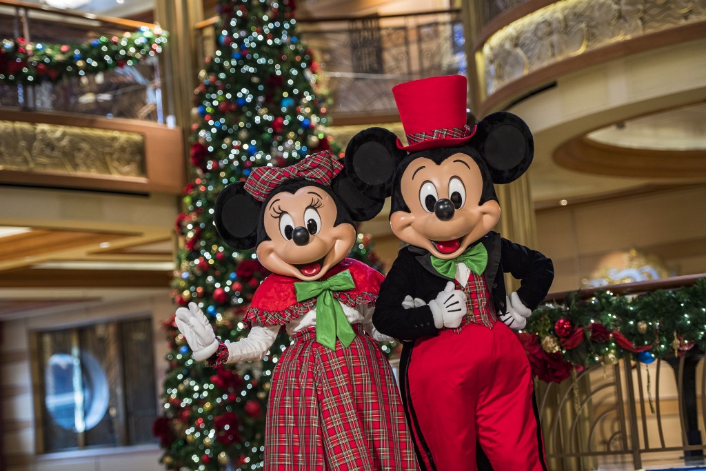 In the spirit of holiday cheer, Disney Cruise Line adds sparkle to each ship during Very Merrytime Cruises, with Disney characters dressed in festive attire, special stem-to-stern holiday events, traditional "turkey day" fanfare, Christmas feasts, "snow flurries" and New Year's Eve galas. (Matt Stroshane, photographer)