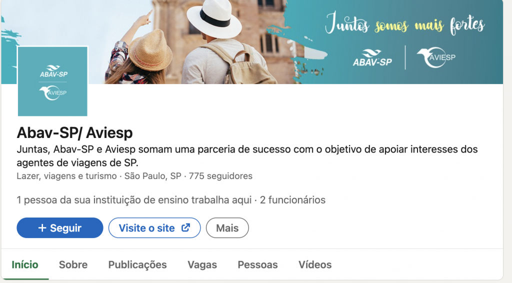 Projeto de 10 anos, fusão Abav-SP/Aviesp une principais emissores e marca fim da feira 2 Página nas redes sociais já mostra entidades unificadas. (Reprodução/LinkedIn)