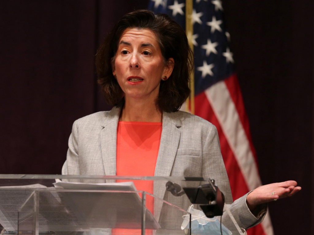 PROVIDENCE, RI - DECEMBER 3: Rhode Island Governor Gina M. Raimondo speaks at an afternoon press conference at the Vets Memorial Auditorium, in Providence, RI on Dec. 3, 2020. Raimondo said that she will not be Biden's Health and Human Services nominee. (Photo by Jonathan Wiggs/The Boston Globe via Getty Images)