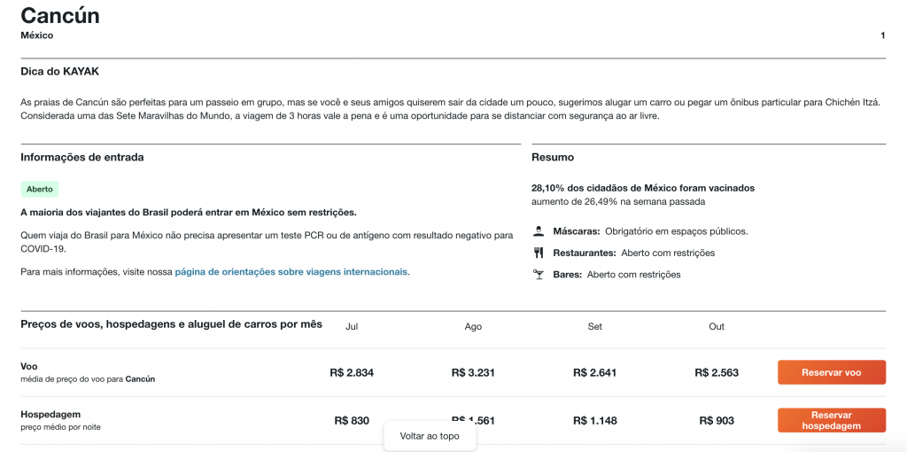 Guia do Kayak traz tendências de preço e informações sobre destinos abertos 4 Captura de Tela 2021-07-15 às 12.56.24