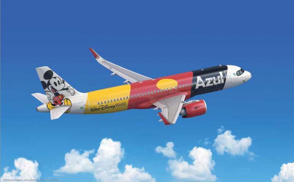 Azul estiliza aeronave em homenagem aos 50 anos do Walt Disney Resort 1 A320 da Azul Linhas Aéreas estilizado em homenagem aos 50 anos do Walt Disney Resort