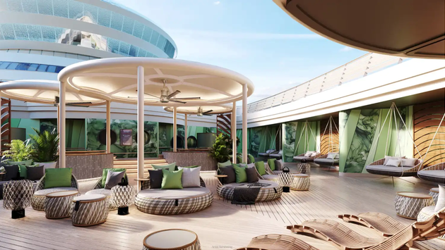 DCL revela mais detalhes dos espaços exclusivos para adultos do Disney Wish Área externa do SPA do Disney Wish