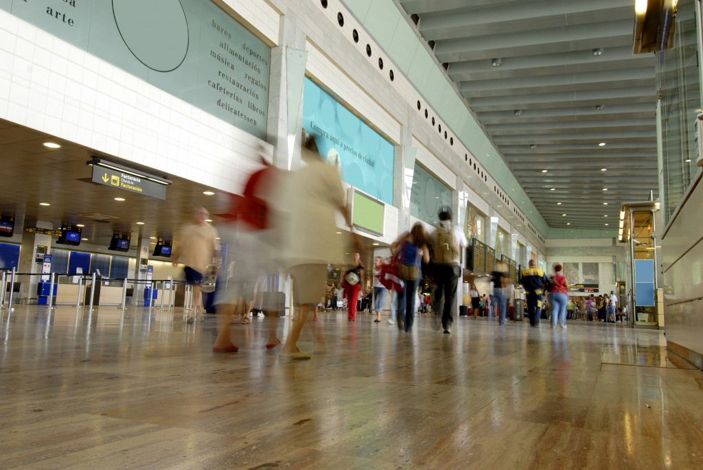 Motion blur image of people at barcelona airport