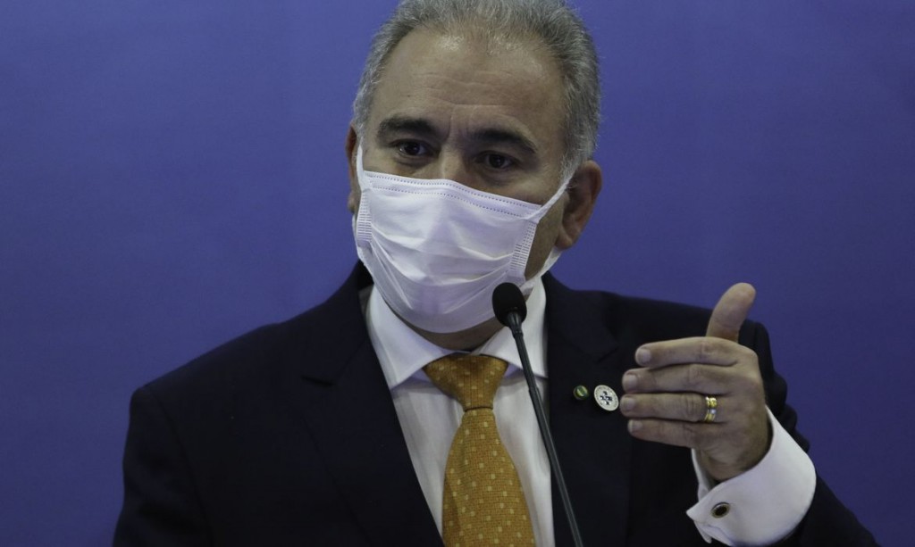 Ministro da Saúde classifica passaporte sanitário como 'desnecessário' O ministro da Saúde, Marcello Queiroga,durante anúncio à imprensa, sobre a produção de vacinas no Brasil