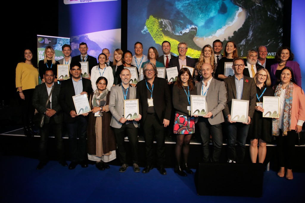 World Travel Market London 2019, ExCeL London - WTM World Responsible Tourism awards 2019. Group photo of Emerging Leaders with Silver and Gold Winners. Read more about WTM Responsible Tourism here - [[https://responsibletourism.wtm.com/discover|Discover Responsible Tourism]]