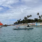É possível fazer passeios de jangada até as piscinas naturais de Porto de Galinhas.