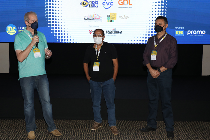 Roadshow M&E Nacional encerra viagem pelo Brasil por Ribeirão Preto (SP) 2 Normando Pierini, consultor da Avirrp, César Nunes, da BCA Turismo e Assis Leite, presidente da Avirrp.