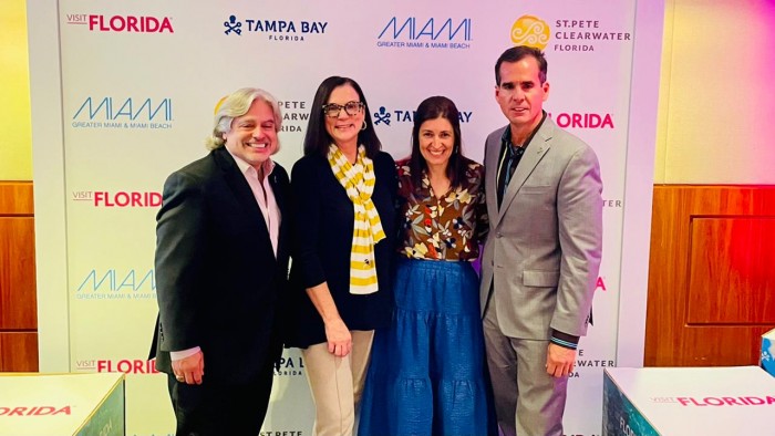 Visit Florida promove destinos e nova campanha de marketing no Brasil 2 Santiago Corrada, do Visit Tampa Bay; Dana Young, presidente do Visit Florida; Andrea Gabel do Visit St.PeteClearwater; e Rolando Aedo, do Greater Miami Convention & Visitors Bureau