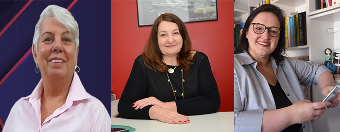 Dia do Agente de Viagens: entidades dão dicas para se destacar no mercado 2 Inês Melo, presidente da Unav, Mariana Aldrigui, professora e pesquisadora de Turismo da USP e Magda Nassar, presidente da Abav