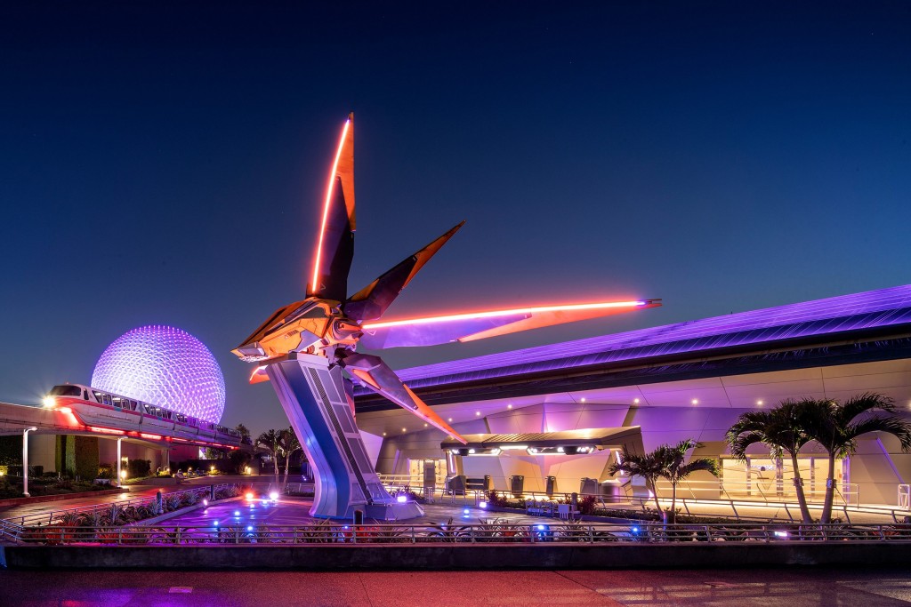 The first full-size Starblaster ever built stands outside Guardians of the Galaxy: Cosmic Rewind, the new family-thrill coaster attraction at EPCOT at Walt Disney World Resort in Lake Buena Vista, Fla. (Kent Phillips, photographer)