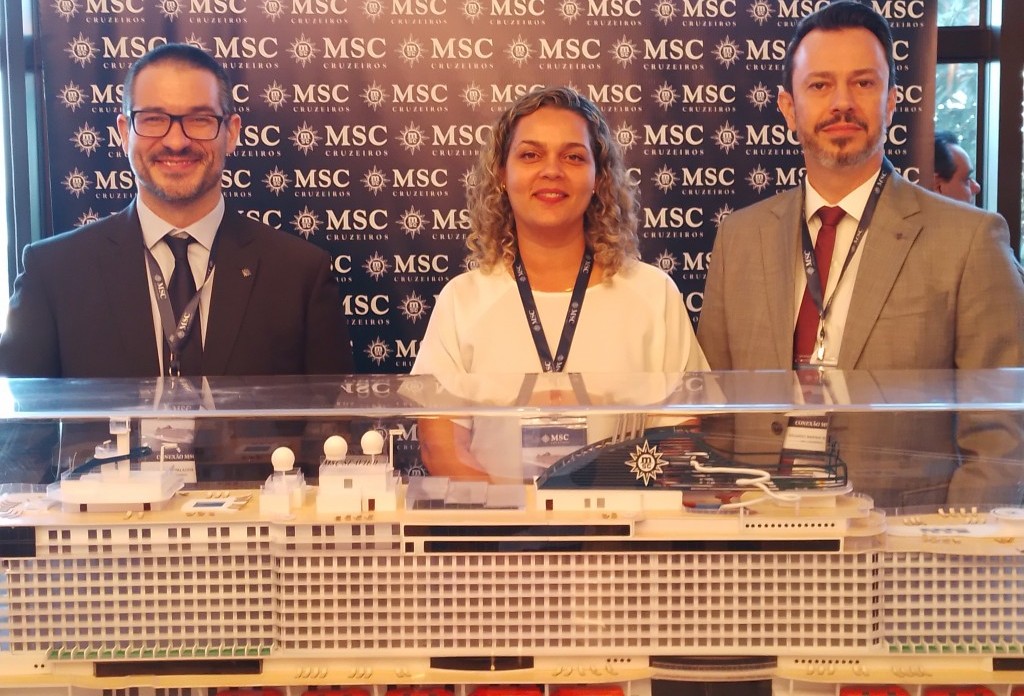 Ignacio Palacios, diretor de Vendas e Revenue da MSC Cruzeiros; Paula Sperle, executiva de Vendas Rio; e Eduardo Simões, diretor de Marketing da MCS Cruzeiros