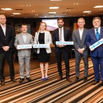 Sebastian Rodrigues, do consulado geral da República Argentina, Ivan Blanco, da Aerolínas Argentinas, María Verónica, cônsul adjunto da Argentina, Alexis Simunovic, secretário de turismo de El Calafate, Esteban Avilés, presidente do Turismo de Córdoba, e José Alejandro, presidente da CTPC