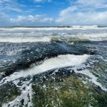 A jacuzzi antural no arrecife fica a mostra durante a maré baixa