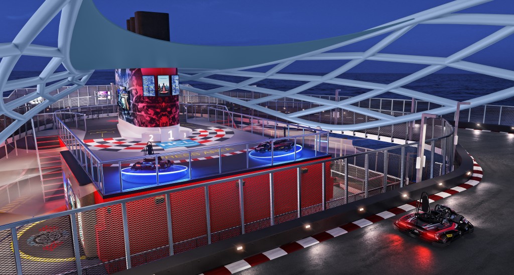Com amplo espaço aberto e pista de kart, NCL recebe o novo Norwegian Prima; fotos 4 deck20podiumarea5k