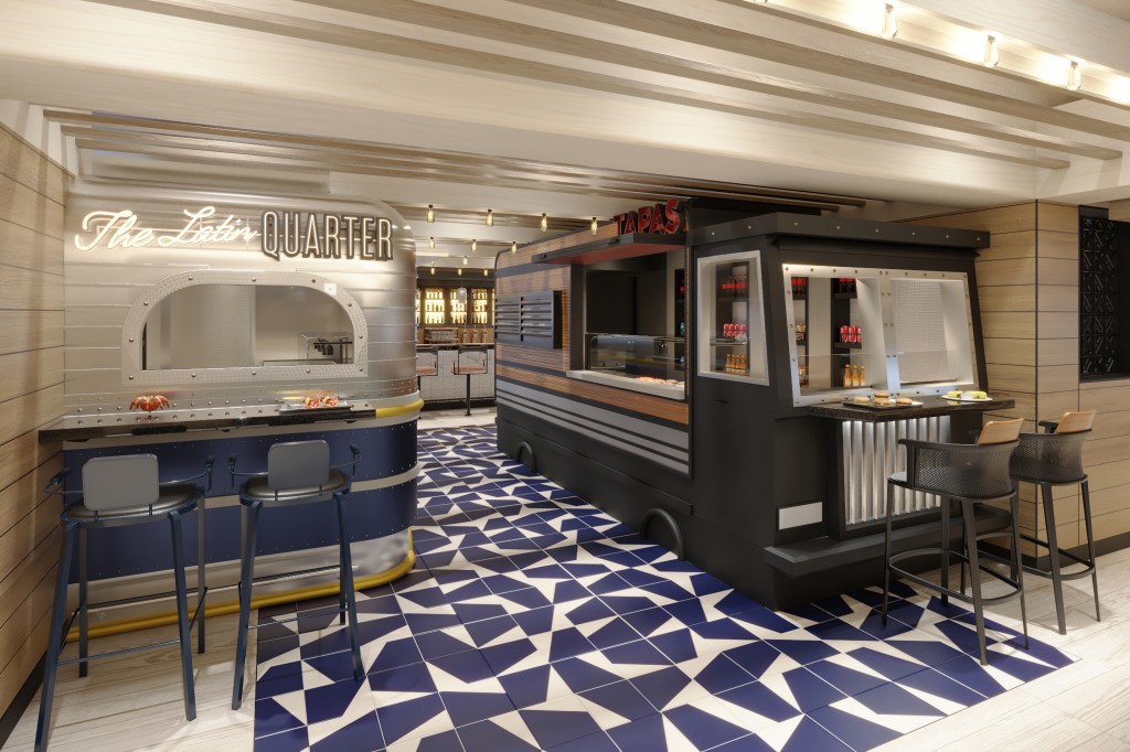 Com amplo espaço aberto e pista de kart, NCL recebe o novo Norwegian Prima; fotos 7 norwegianprima-indulgefoodhall-foodtrucks-rendering