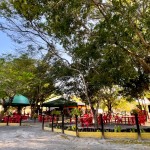 A estrutura do Balneário Municipal de Bonito conta com restaurantes e lojas e opção de locação de equipamentos aquáticos