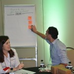 Os associados colaram post-its nos stormboards para melhor visualização e organizaçào