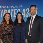 Cibele Brandão e Daniela Santos, da Emirates com Eduardo Mariani, da MSC Cibele Brandão e Daniela Santos, da Emirates com Eduardo Mariani, da MSC