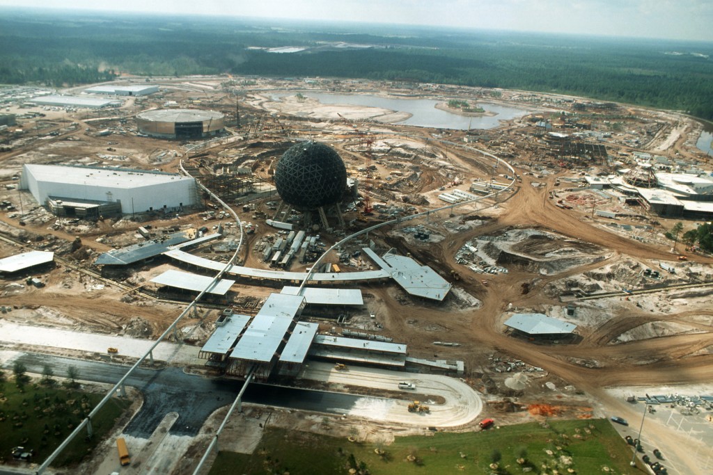 In 1981, construction on EPCOT continued at Walt Disney World Resort in Lake Buena Vista, Fla. The new theme park officially opened on Oct. 1, 1982. (Disney)