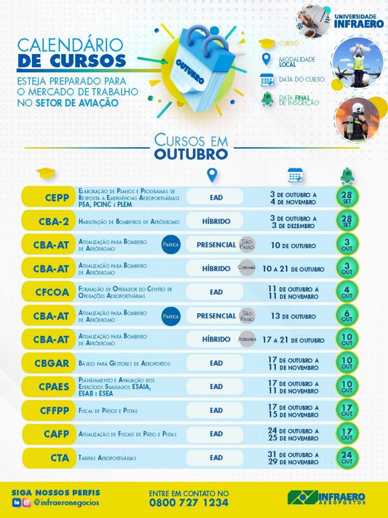 Universidade Infraero divulga calendário de cursos e atividades de outubro Calendario_out_v06