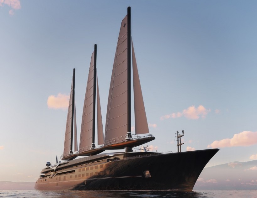Accor anuncia construção do maior veleiro do mundo © Maxime d'Angeac & Martin Darzacq for Orient Express, Accor - Yacht front prow pink