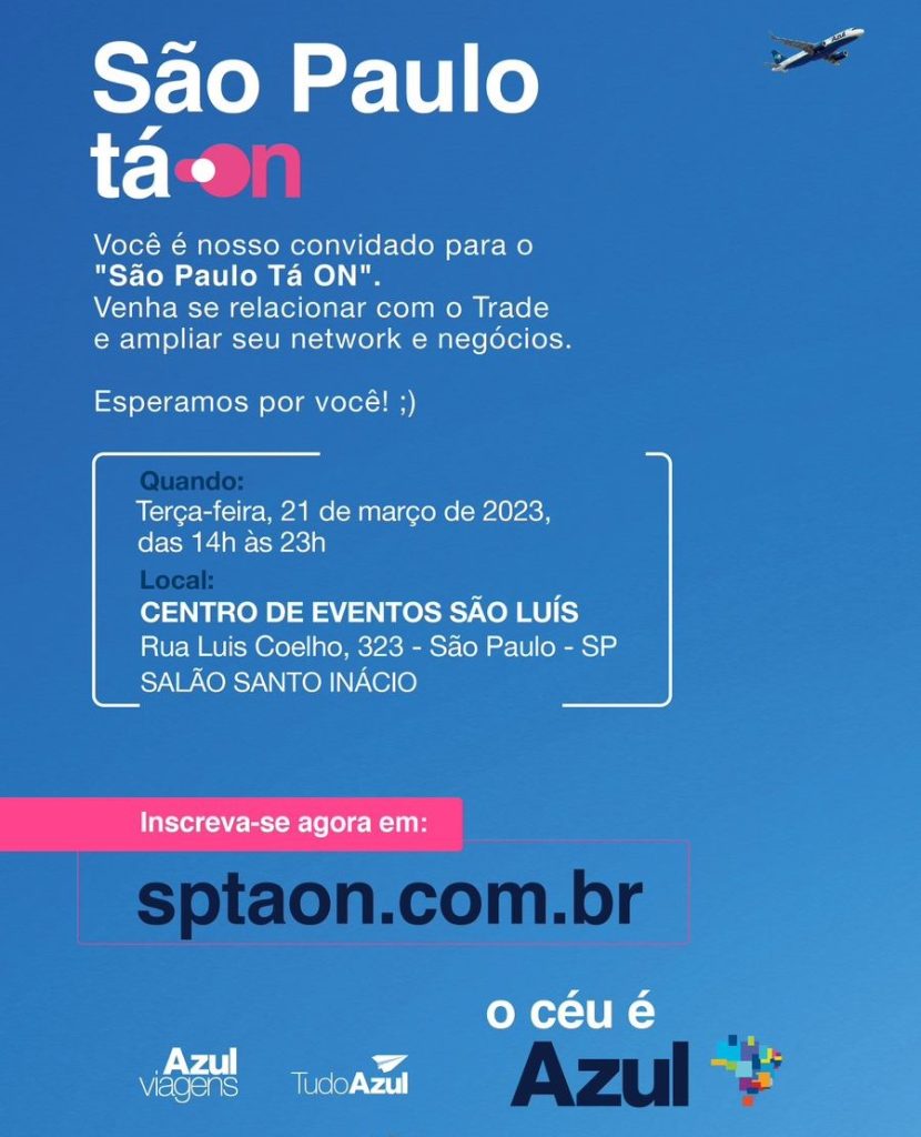 AgenteTaOn SP Azul Viagens capacitará 500 agentes de viagens em São Paulo