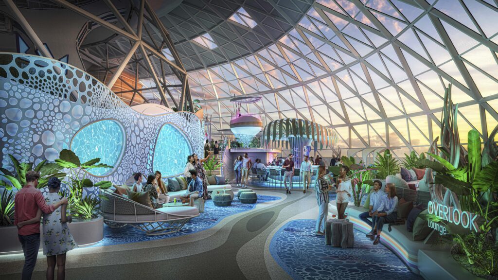 Icon of The Seas, futuro maior navio do mundo, terá mais de 15 bares e lounges 1 1680008548 RCI IC Overlook Lounge CGI89 LR Icon of The Seas, futuro maior navio do mundo, terá mais de 15 bares e lounges