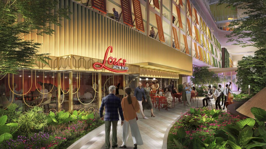 Icon of The Seas, futuro maior navio do mundo, terá mais de 15 bares e lounges 4 1680008562 RCI IC Lous JazzBlues Exterior CGI86 LR Icon of The Seas, futuro maior navio do mundo, terá mais de 15 bares e lounges
